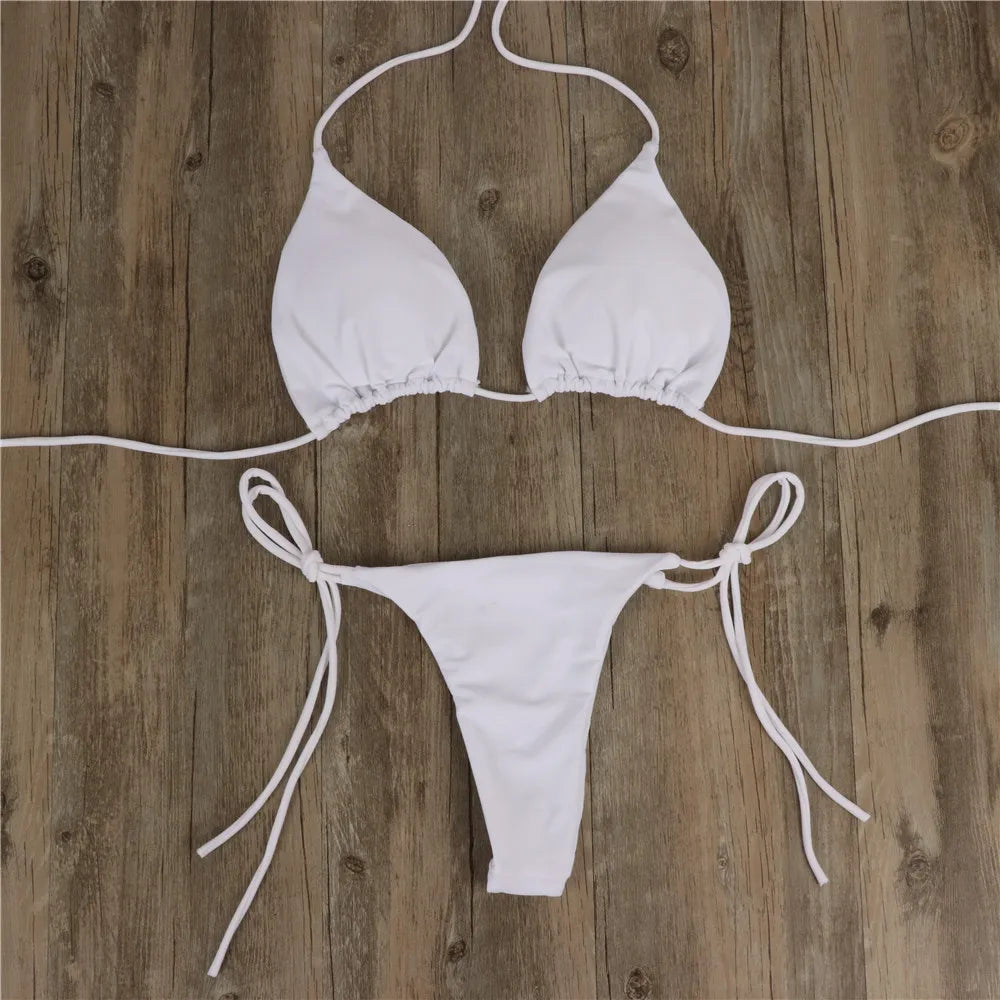 Cheap Triangle Micro Bikini With Padded Swimsuit for Women Brazilian Bottom Thong String Bikinis Top Bathing Suit