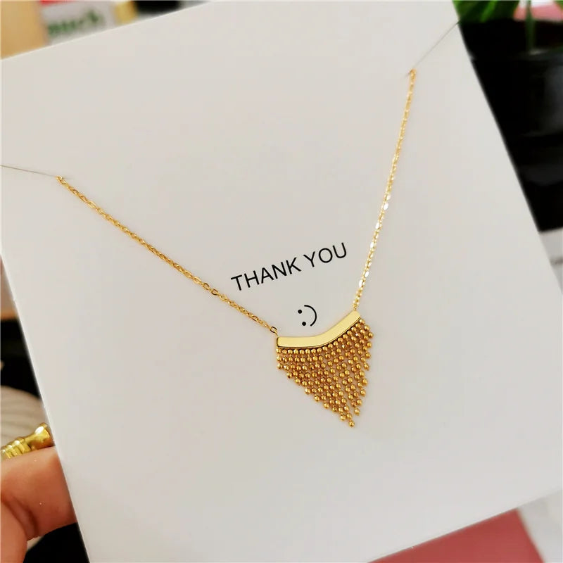 Bohemian Style Waterproof Stainless Steel PVD Gold Fan Fringed Pendant Women Necklace Fashion Jewelry