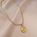 Gold Plated Stainless Steel Sunflower Oval Disc Pendant Braided Twist Chain Rope Chain Jewelry Necklace