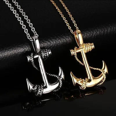 Wholesale Men Jewelry Hiphop Necklace Stainless Steel Globe Pendant for Couple Retro Boat Anchor Charm Necklace