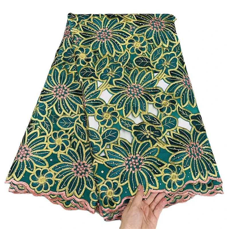 Eco-friendly Thread swiss Cotton Filtex Polish Lace Fabric Emerald Green Embroidery
