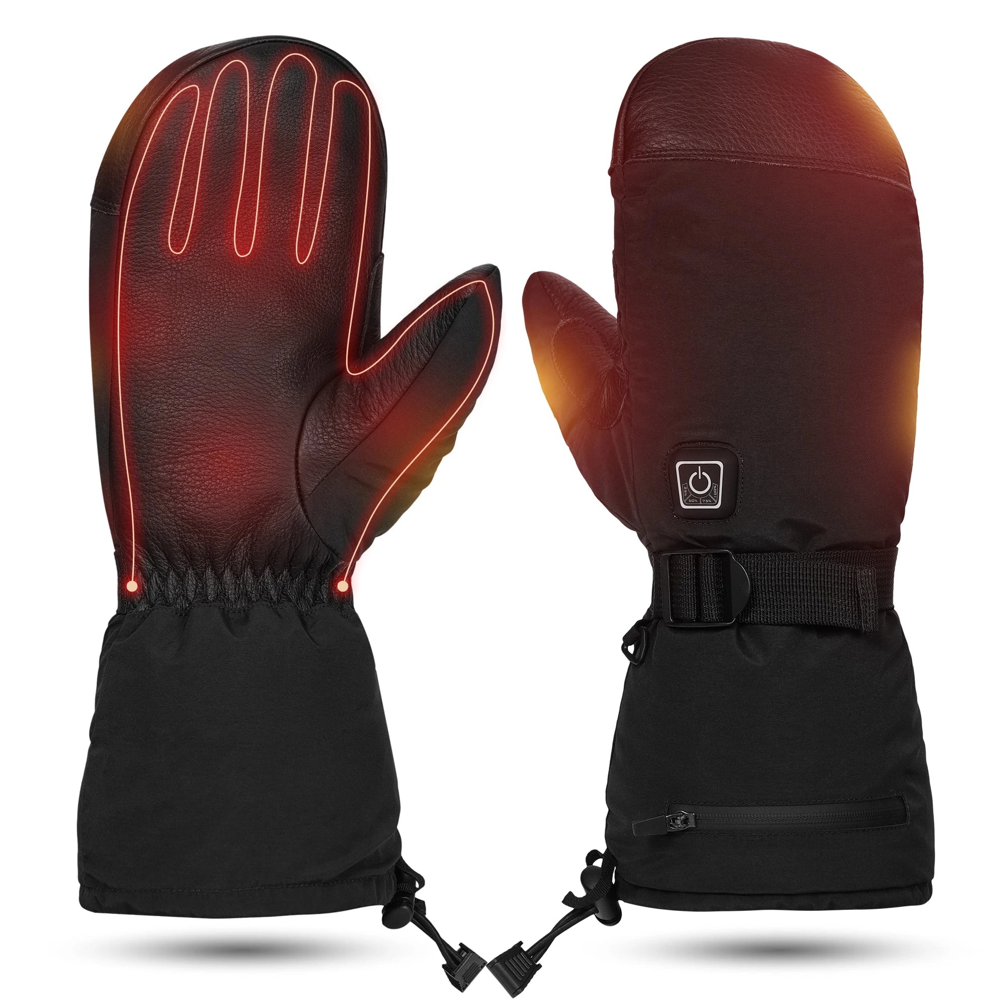 Men's and Women's Waterproof Leather Ski Gloves with Electrical Battery Heating for Snowboarding and Riding OEM Customizable