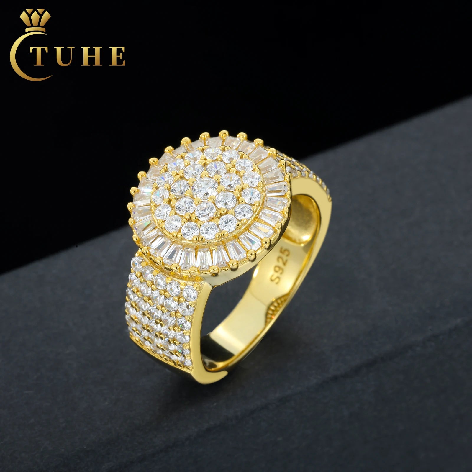 Luxury Hip Hop Jewelry 925 Sterling Silver Trapezoid Cut VVS Moissanite Diamond Geometric Round Shape  Ring for Men