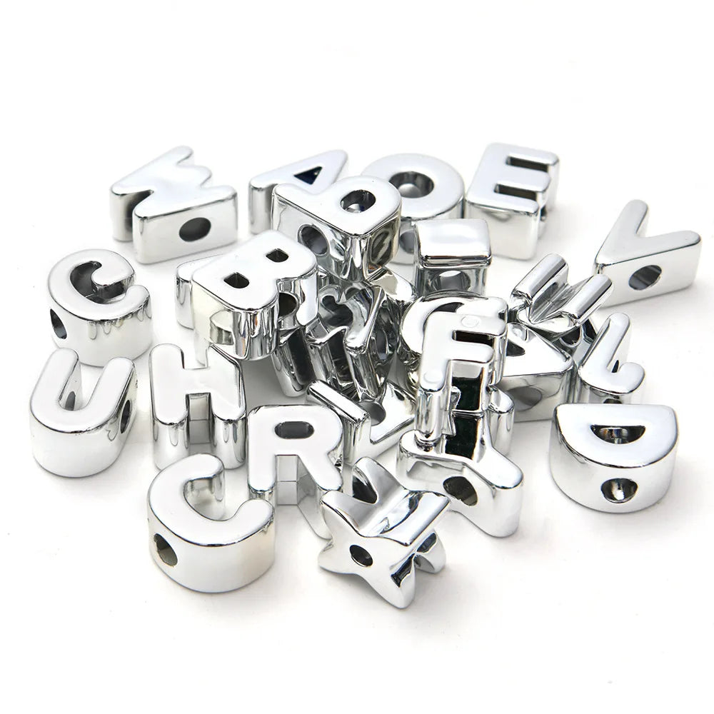 Acrylic Big Hole Silver Letter Shoe Beaded Casual Digital DIY Handmade Pendant Alphabet Beads