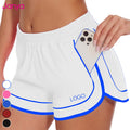Janya Custom Logo Women's Sports Shorts Color Blocking Gym Clothes Quick Dry Drawstring Zip Pocket Breathable Washed Gym Shorts