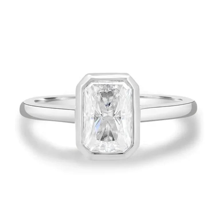 Lab Grown Diamond  Bezel Set Radiant Solitaire 18k Gold Engagement Ring