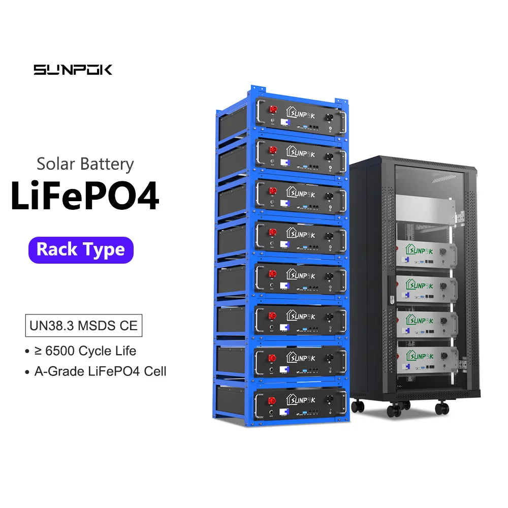SUNPOK EU Stock 12v 24v 48v 51.2v 100ah 5kw 10kw 15kw Server Rack Mount Storage BMS Telecom Mount Tower Lifepo4 Battery 200ah