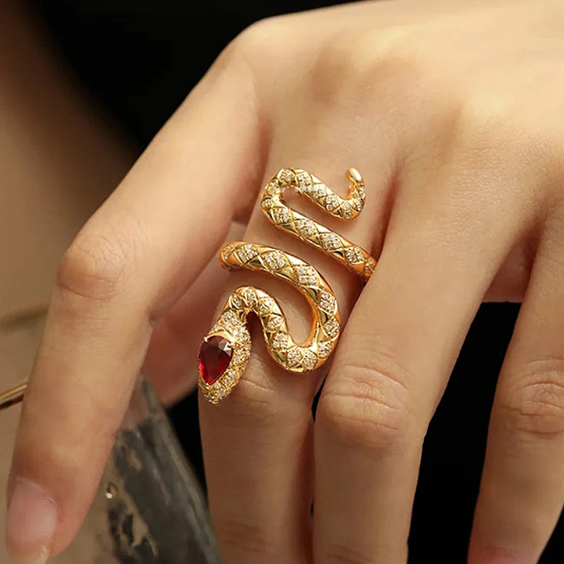 CAOSHI Hot Selling Punk Animal 18K Gold Plated Cubic Zirconia Hip Hop Jewelry Men Women Crystal Twisted Snake Shape Open Rings
