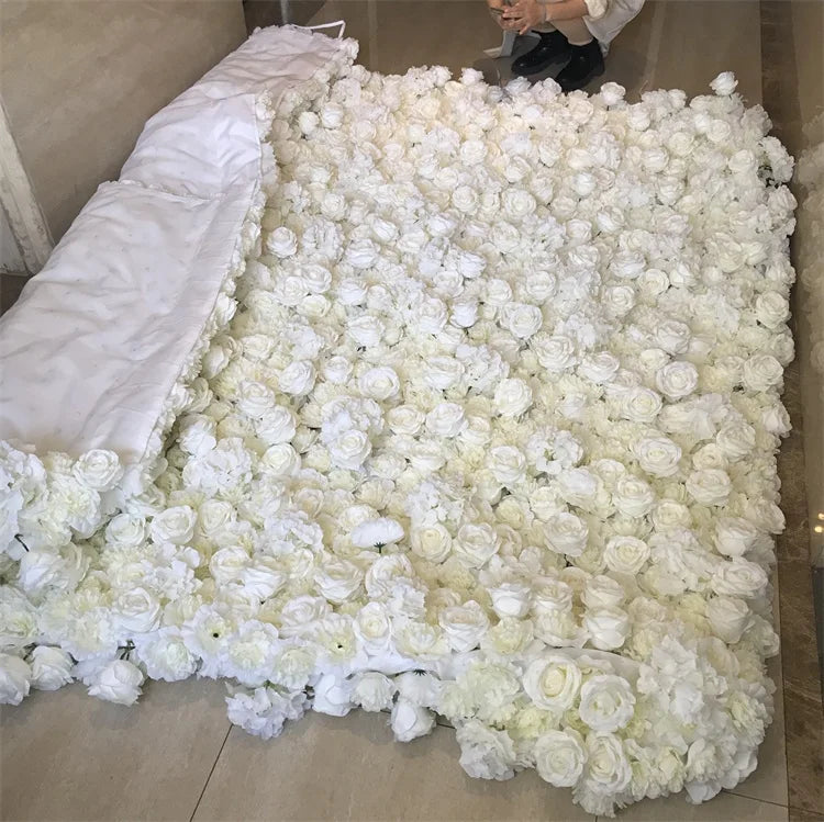 I-5004 Hot Pink White Outdoor Scene Decoration Cloth Roll up Artificial Flower Wall Backdrop for Quality Assurance