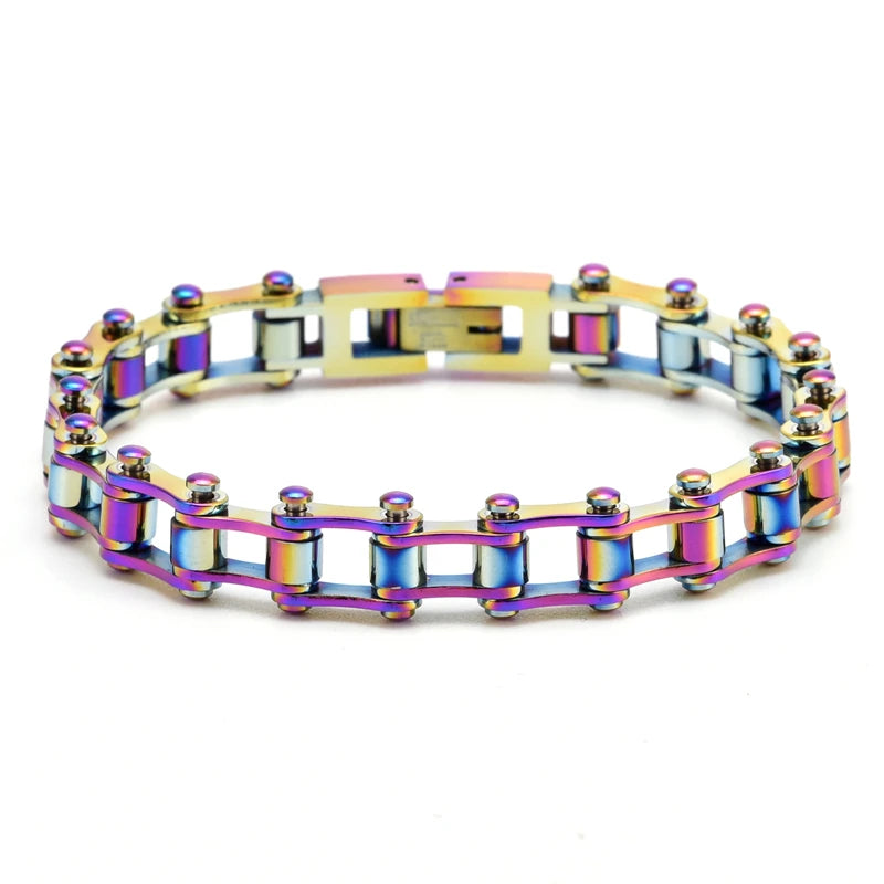 Rainbow Color Stainless Steel Motorcycle Biker Bracelet Fashion Colorful Biker Chain Bracelet for Men