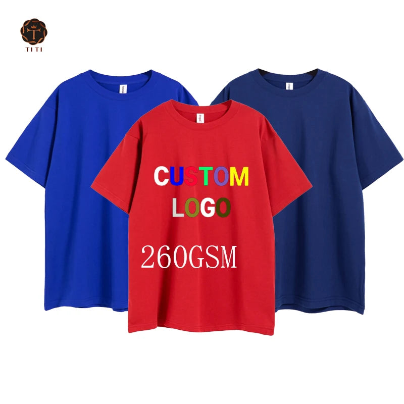 OEM 260 GSM 100% Cotton Plain Short Sleeve Oversized Mens Thick Tshirt Heavyweight Blank Custom Logo T Shirt for Men