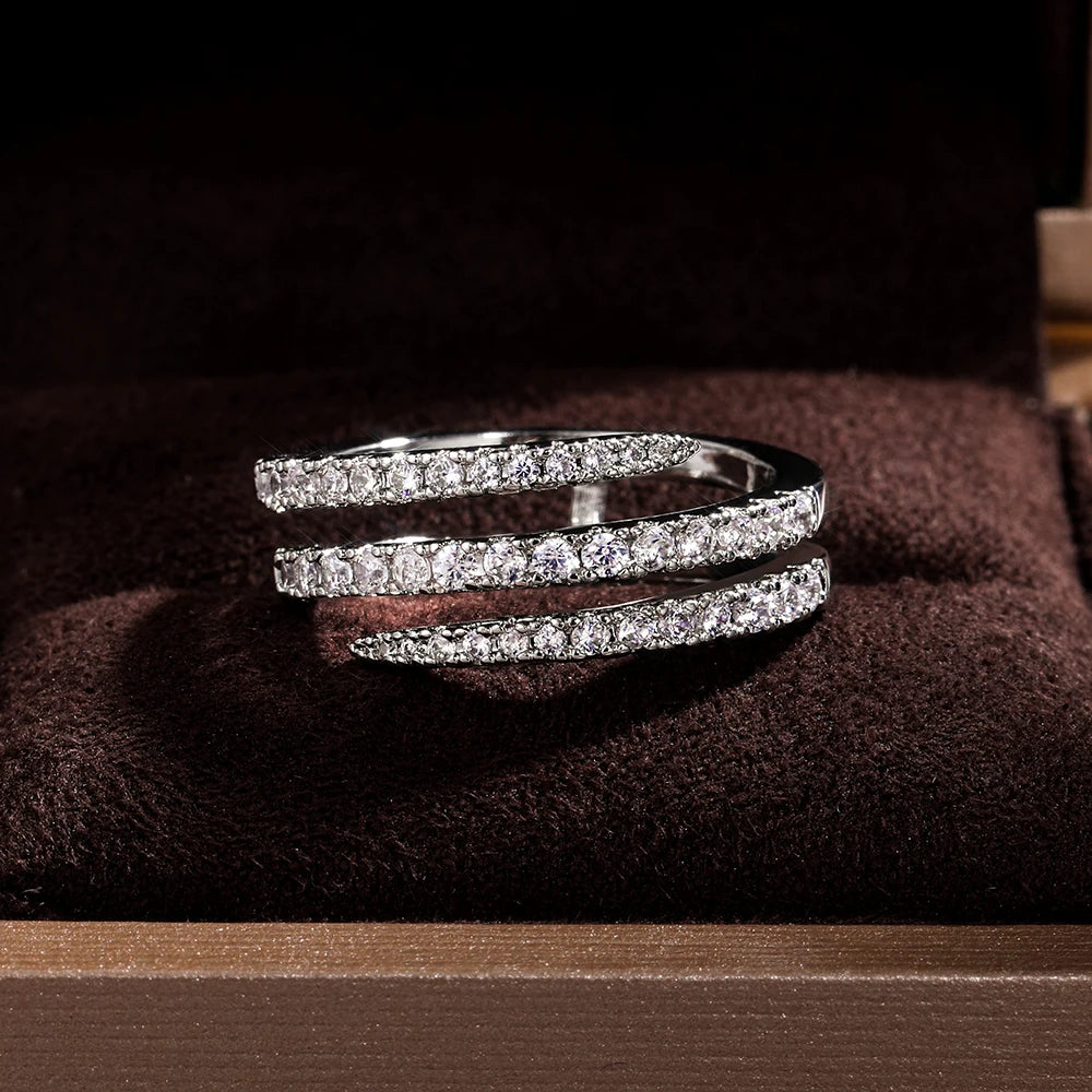 CAOSHI Hot Sale Luxury Jewelry Silver Color Plated Cover Pave White Clear Cubic Zircon Rings 3 Line Eternity Fashion Women Ring