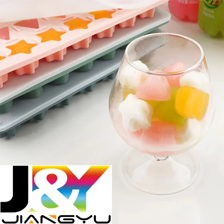 Silicon Mini Ice Cube Tray Leak Proof Removable Lid Star Heart Triangle Easier to Release BPA Free for Alcohol Coffee Beverages