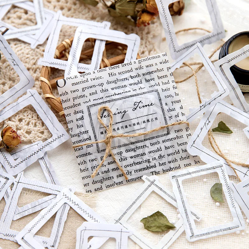 30pcs/pack  Tags Sewing Time Series Retro Journal Decoration Material Base Diy 4 Beautiful Models