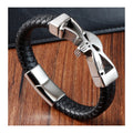 Wholesale Vintage Jewelry Stainless Steel Magnetic Clasp Bangle Skull Woven Genuine Leather Bracelet for Men Jewelry