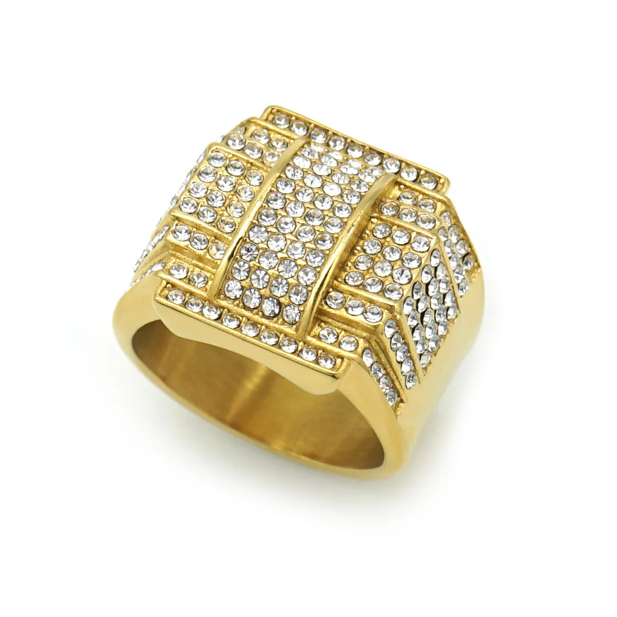 New Hot Sale Europe and America Hip Hops Wedding Zircon Ring Charm Jewelry for Men Silver Gold Stainless Steel Rings