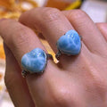 Natural Gemstone Adjustable 925 Silver Sterling Rings Larimar Heart Ring for Woman