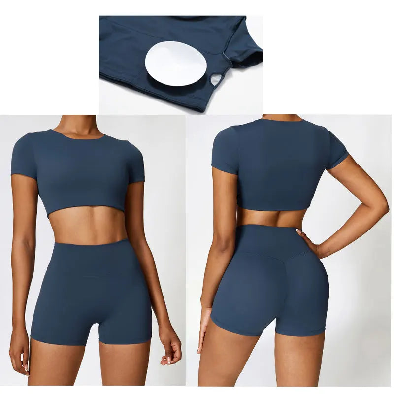 Custom Yoga Gym Shorts Set Active Wear Fitness 2 Piece Crop Top and Leggings for Women