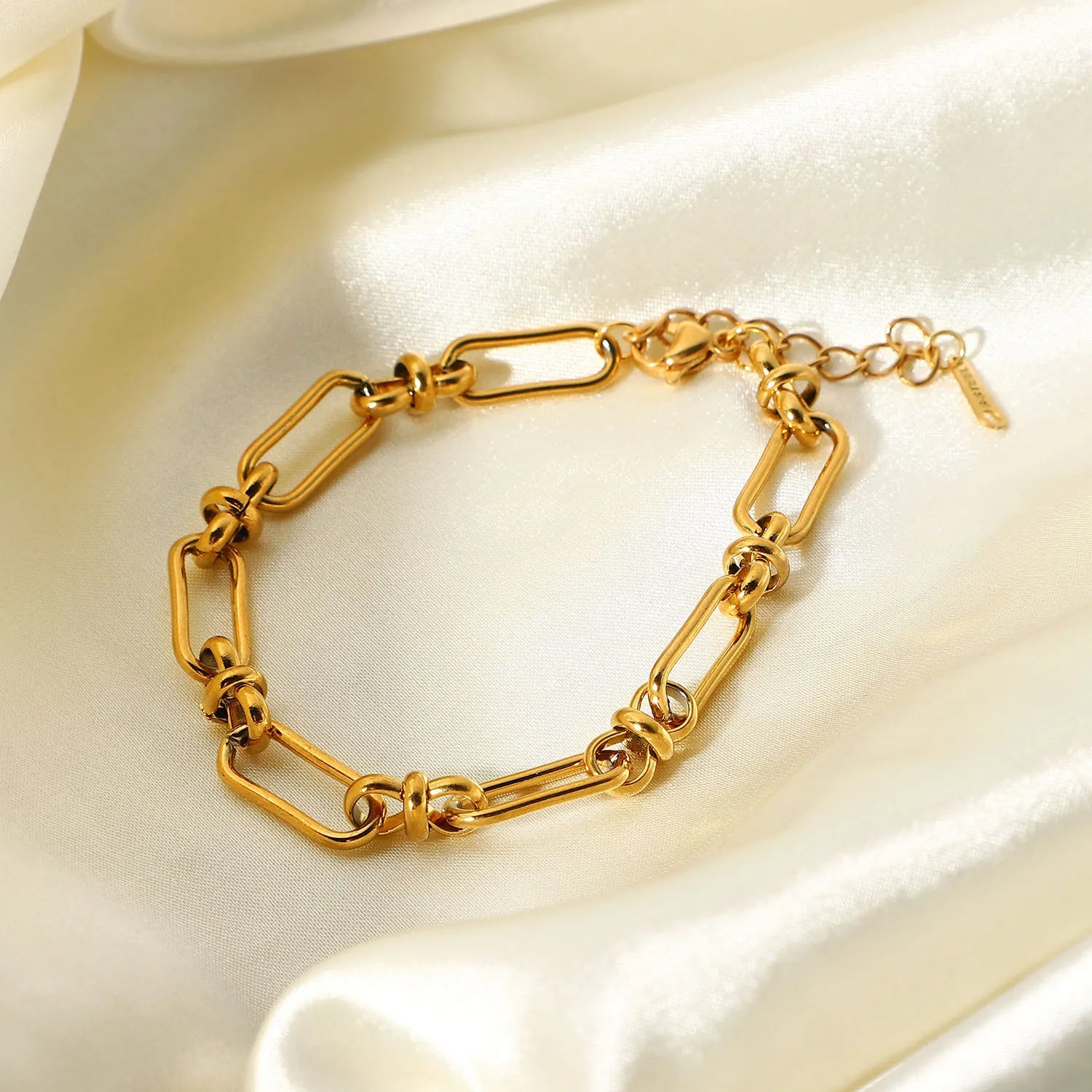 18K Gold Plated Stainless Steel Chunky Chain s Tarnish Free Flat Paperclip Rectangle Link Chain Bangles Women Girls