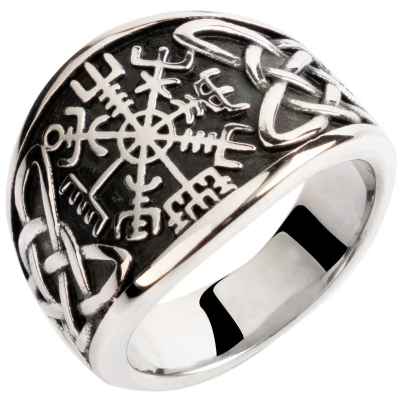 Nordic Valknut Viking Rings Man Index Ring Vintage Fashion Jewelry Stainless Steel Geometric Mens Silver Vintage Rings USA Size