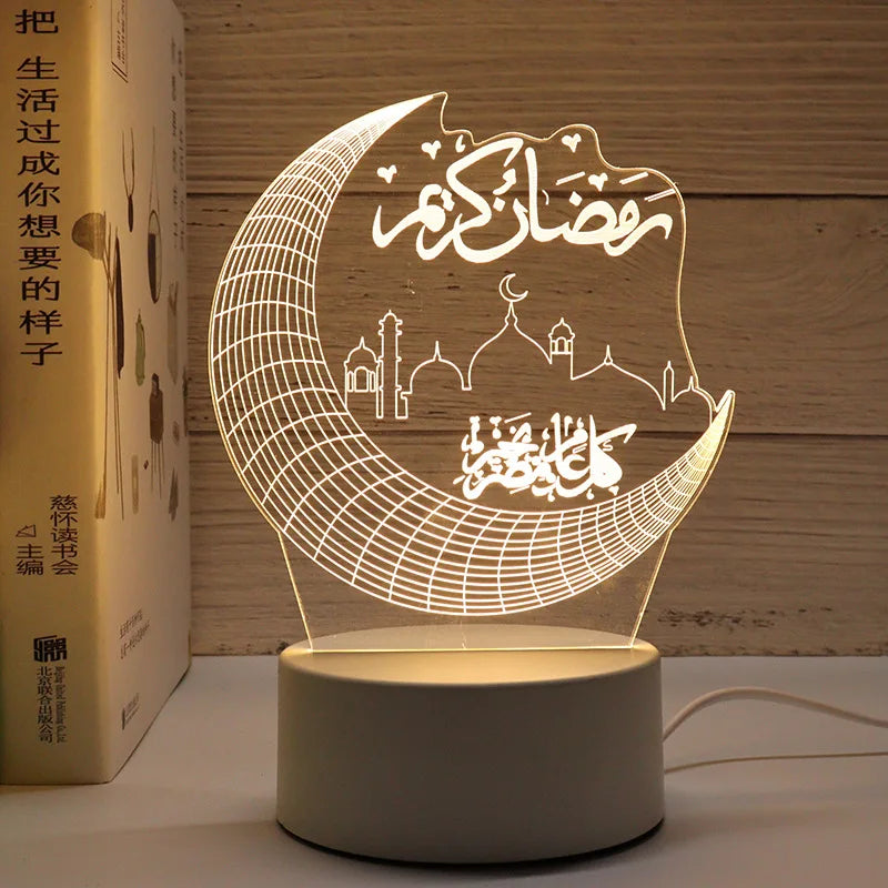 Muslim Acrylic Islamic Gifts Antique Imitation Crafts EID Mubarak Ramadan Decorations LED Night Lights 7 Colors Ramadan Lights