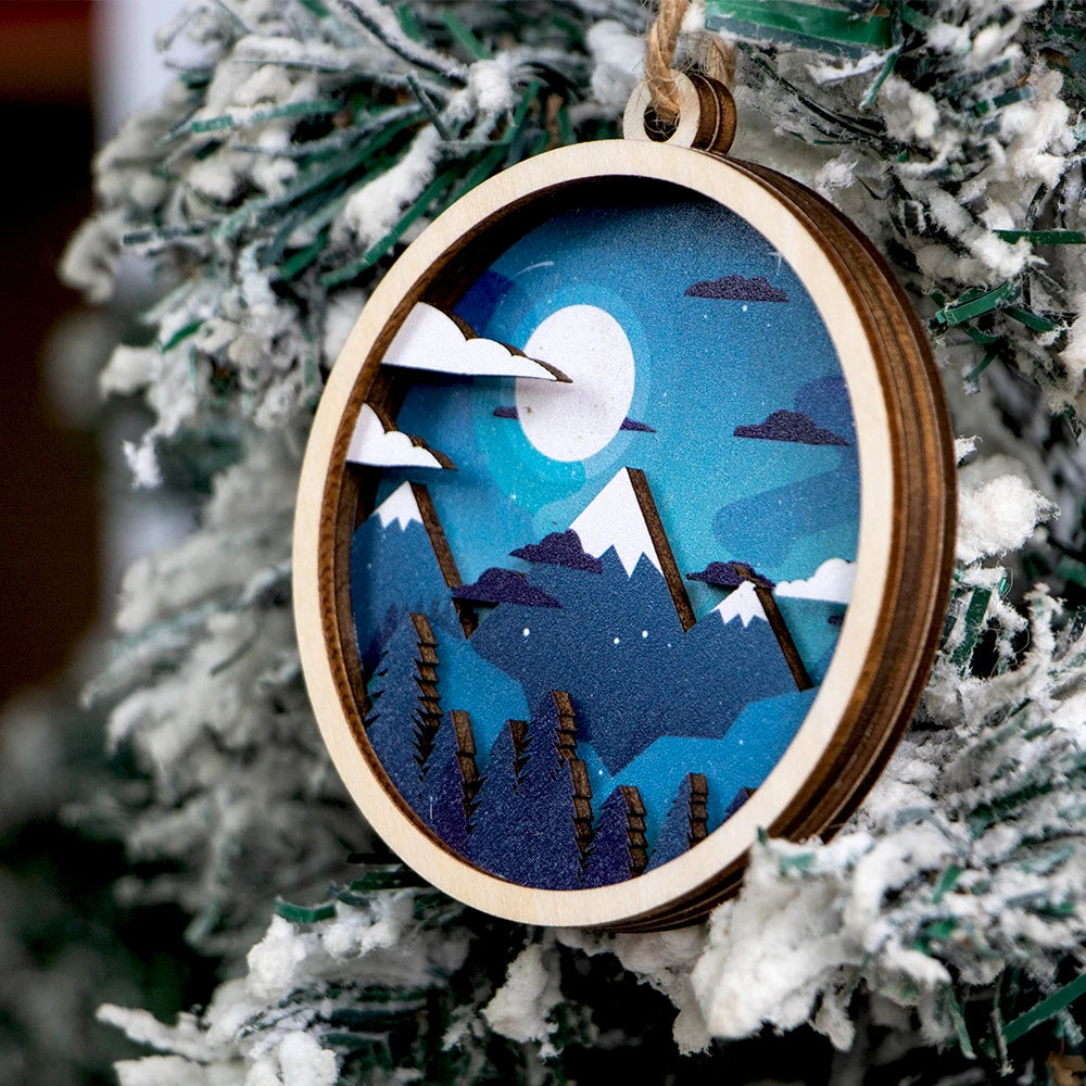 UV Printed Double Sided 3D Christmas Laser Cutting Service Wood Decorations Wooden Tree Ornament Wooden Crafts