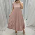 2024 Women Summer Pleated Dresses Sleeveless Solid Color Loose Style A-line O-neck New Fashion Lady Casual Long Dress