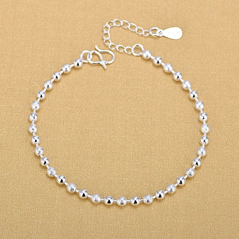 Fashion 925 Sterling Silver Round Smooth Frosted Beads Bracelets for Women Body Jewelry