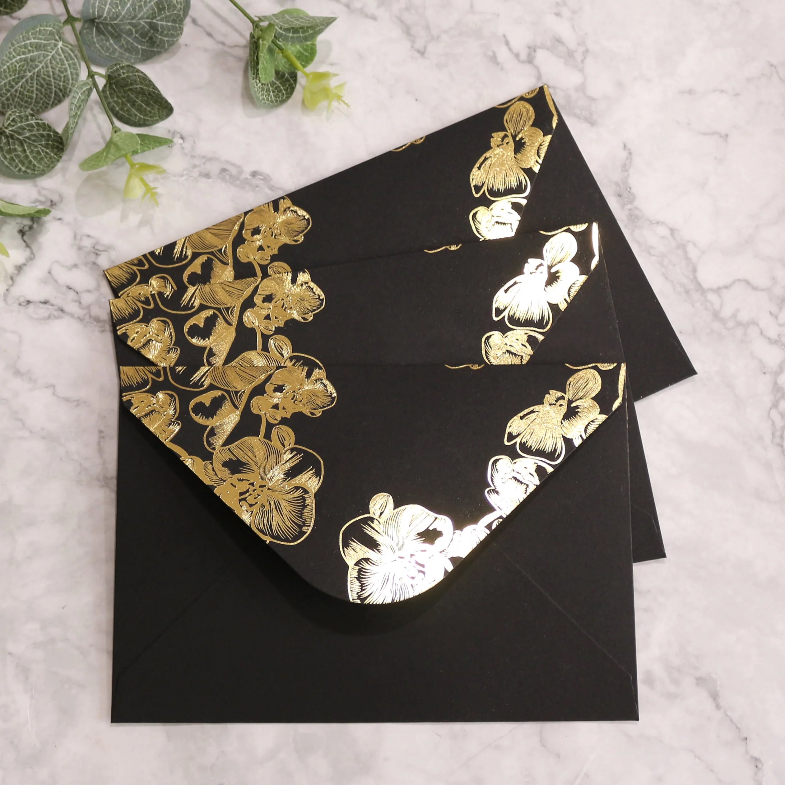 High Quantity Business Wallet  Envelopes Black Flower Gold Foiling Envelope