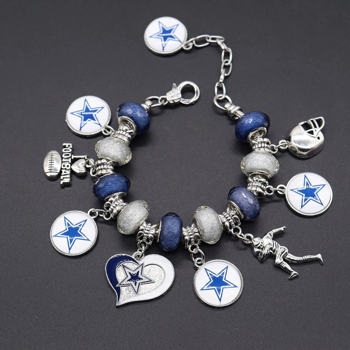 32 Team Men's Chain Beaded Metal Pendant Football and Basketball Bracelet