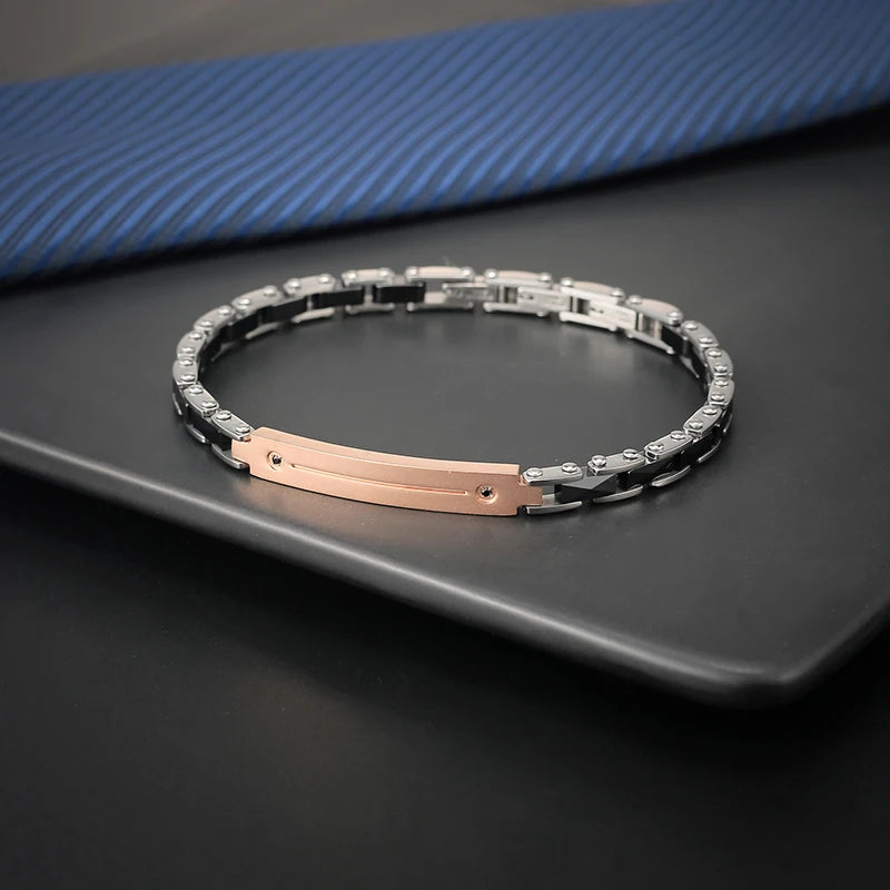 Wholesale Trendy Ceramic Luxury Jewelry Men PVD Rose Gold Plated 316 Stainless Steel Bracelet Custom Logo Bracelets