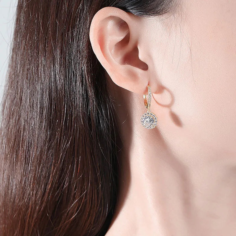 SLBRIDAL Ins Style Fashion CZ Crystal Pearls Girls Drop Earrings Trendy Cubic Zircon Women Earrings Bridal Wedding Drop Earrings