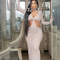 Elegant Hollow Out Rhinestone Birthday Party Long Dress Plus Size Women Dinner Gown Maxi Club Prom Dress Bodycon Evening Dress
