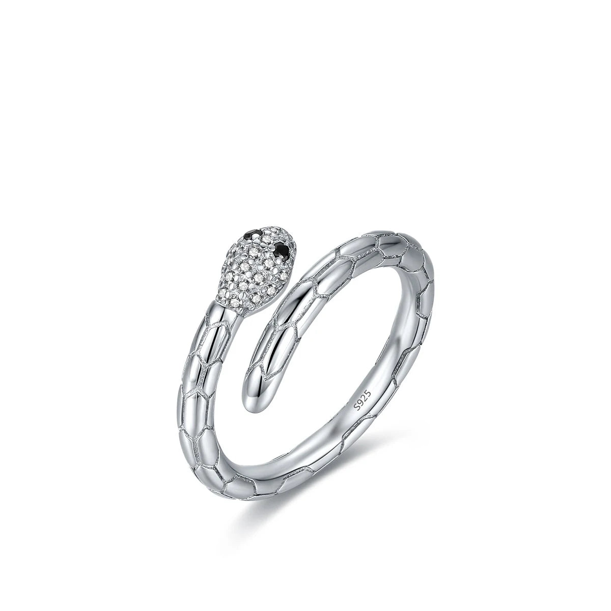 Fashion Hip-hop Cool Style S925 Sterling Silver Rhodium-plated Snake-shaped Open Adjustable Ring
