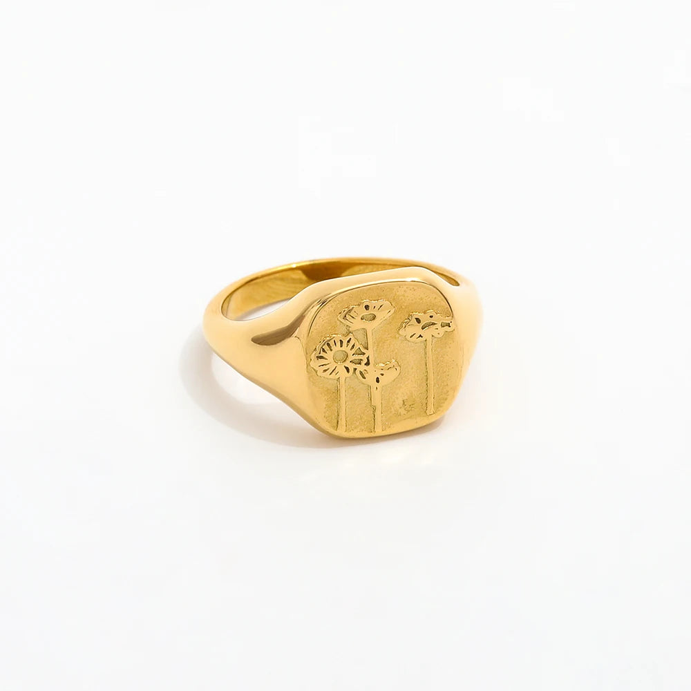 High End Tarnish Free & Waterproof PVD Gold Plated Daisy Flower Rings Customized Stainless Steel Rings