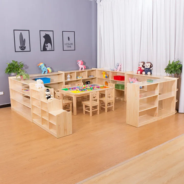 Educational Wooden Montessori Furniture Preschool Wooden Cabinet Kids Toy Storage Displaying Cabinet Lemari Penyimpanan Anak