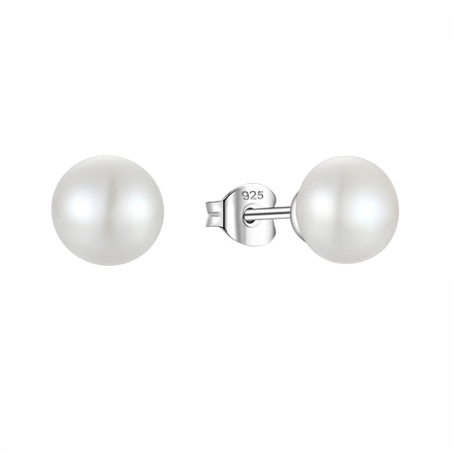 YILUN Freshwater Cultured Pearl Stud Earrings Rhodium Plated 925 Sterling Silver Hypoallergenic Pearl Stud Earrings for Wedding