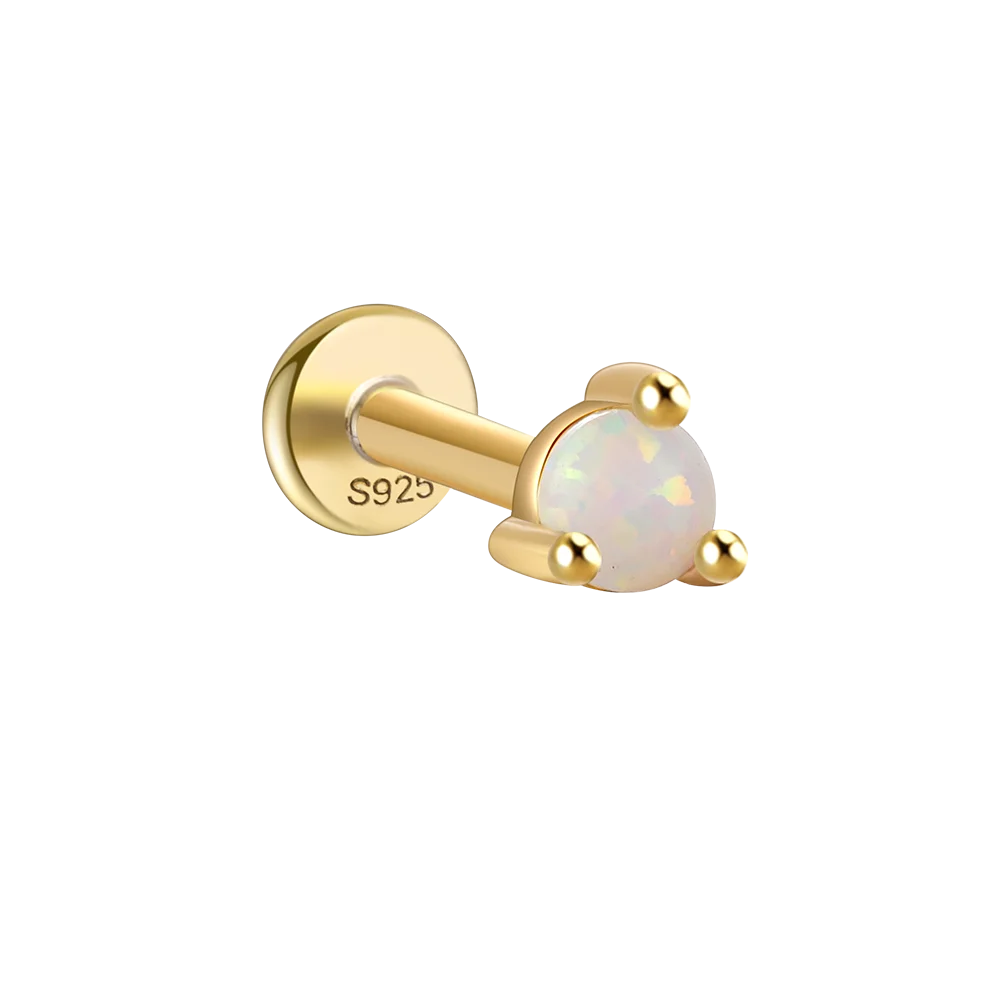 Simple Opal S925 Sterling Silver Single Mini Diamond 16G Flat Head Piercing Thread Ear Bone Stud Earring Opal