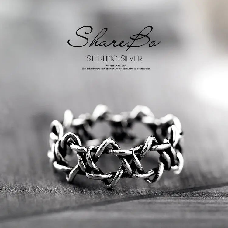 Fashion Jewelry S925 Sterling Silver Six-pointed Star Thailand Ring Open Adjustable Rings