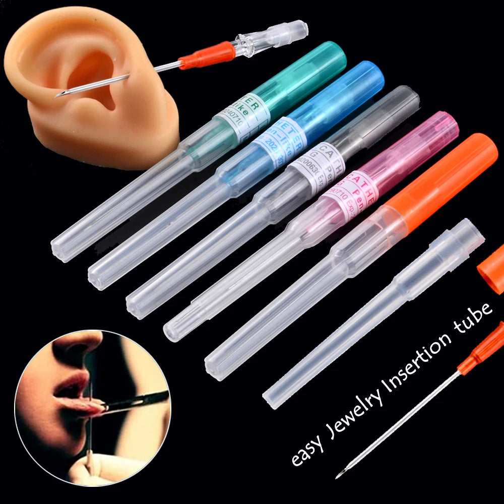 5pcs/lot Sterile 316L Surgical Steel I.V. Catheter Cannula Piercing Needles 20/18/16/14 Gauge Body Piercing Tattoo Tools