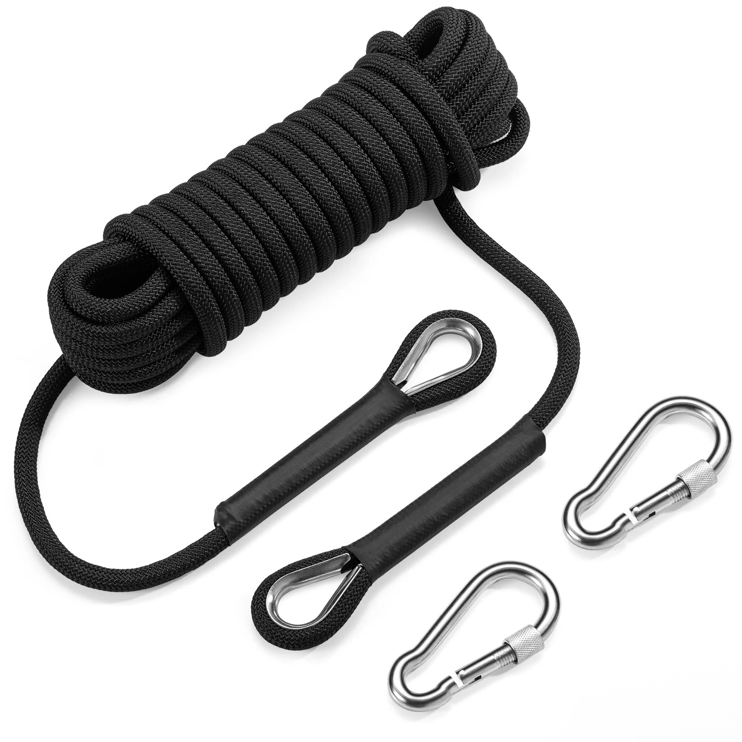 10m Black Durable 10mm Nylon Polyester Emergency Rescue Climbing Rope Waterproof Outdoor Safety Camping Hiking Boating Carabiner