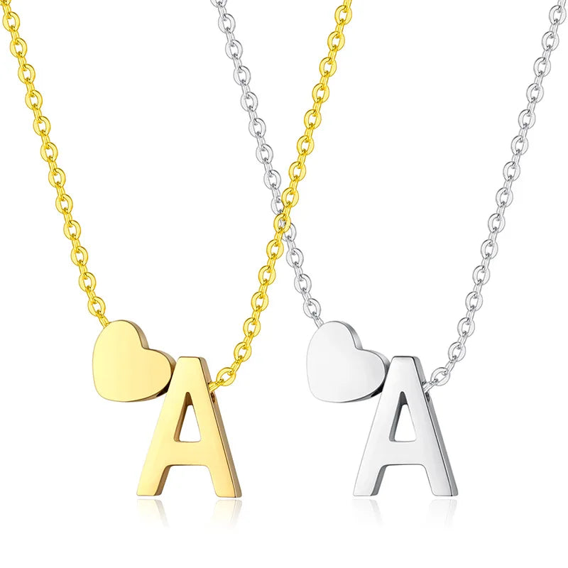 Dainty Non Tarnish 18K Gold Silver Plated 316L Stainless Steel Tiny Heart A-Z 26 Letters Pendant Woman Initial Necklace Jewelry