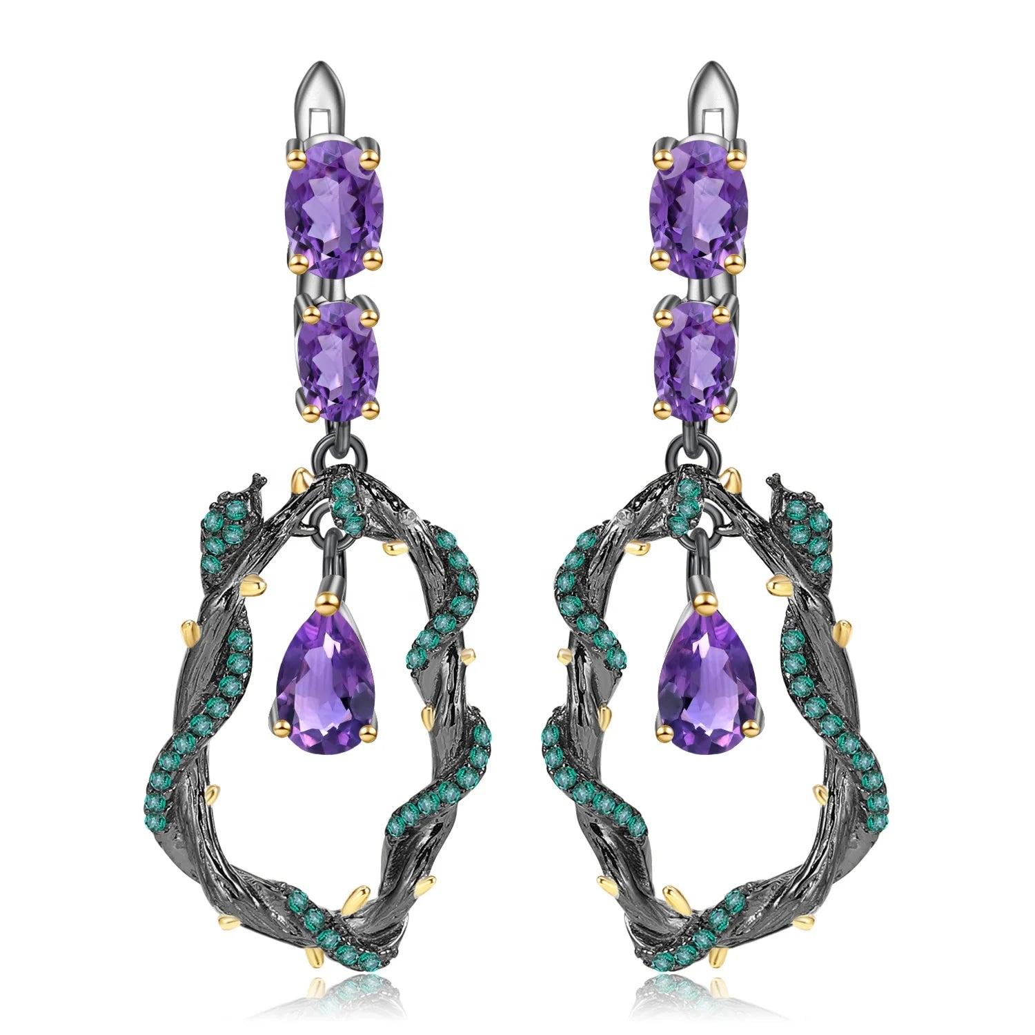 Abiding  Natural Amethyst Gemstone Earrings 925 Sterling Silver  Branch Snake Drop Earrings for Women