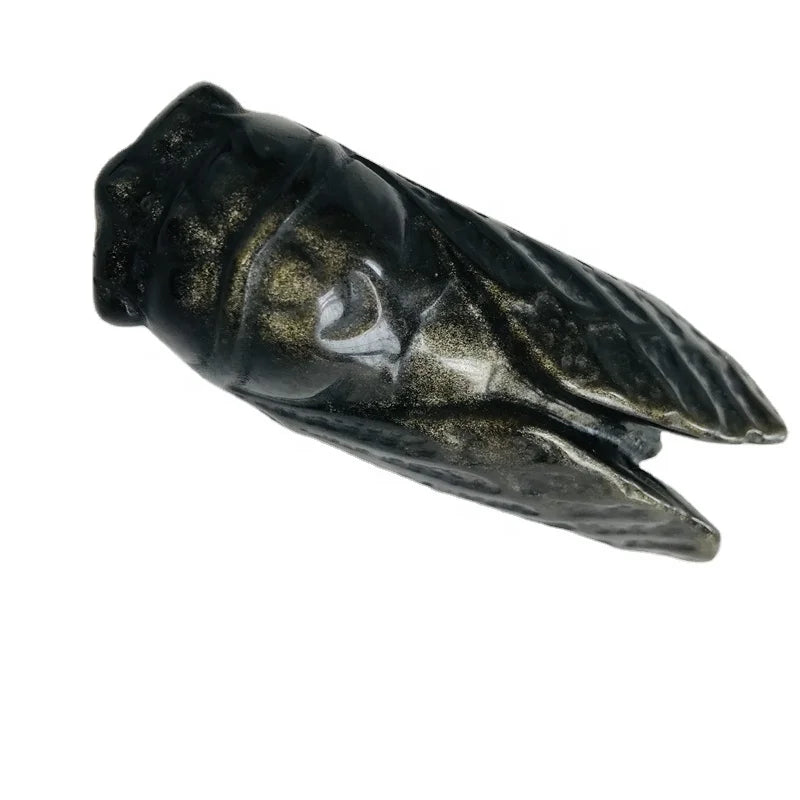 Wholesale Natural Healing Crystal Gemstone Rainbow Obsidian Cicada Carving Decoration