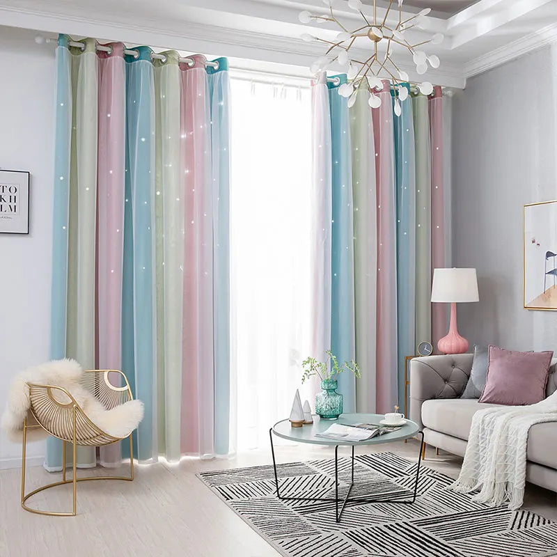 DaiRui Blackout Lovely Colorful Laser Cut Blackout Curtains Panels Material With Stars PatternCurtain for Kids Room