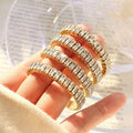 Bling Stainless Steel Real Gold Plated Big Tennis Full Zircon Diamond Open Hoop Earrings