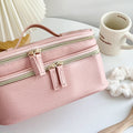 PU Large Capacity Women's Cosmetic Bag with Multiple Pockets Portable Zipper Foldable Storage with Embossed logo for Travel