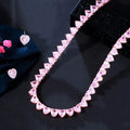 Iced Out Cubic Zircon Rose Gold Color Pink Love Heart Shape Memorial Day Gifts Jewelry Set for Women A5 Earring and Necklace