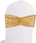 Best Selling Chair Back Gold Sequin Stretchy Spandex Bands Decorative Chair Sashes for Wedding