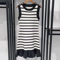 KD2350 Black Sleeveless Vest Dress Striped Knitting Dress for Summer Short Length Casual Dress for Woman